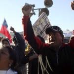 Cheering relatives of the miners