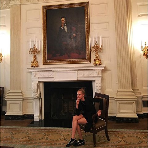 Cara Delevingne Plays Around In White House Visit